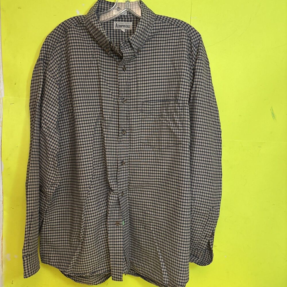 Vintage 90s Aeropostale Mens Size XL Plaid Button Down Long Sleeve Cotton Shirt!